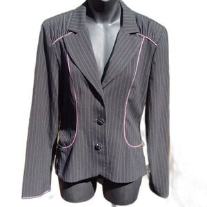XOXO Y2K Two Piece Black Pinstripe Suit Blazer Size 9 and Wide Leg Pants Size 13